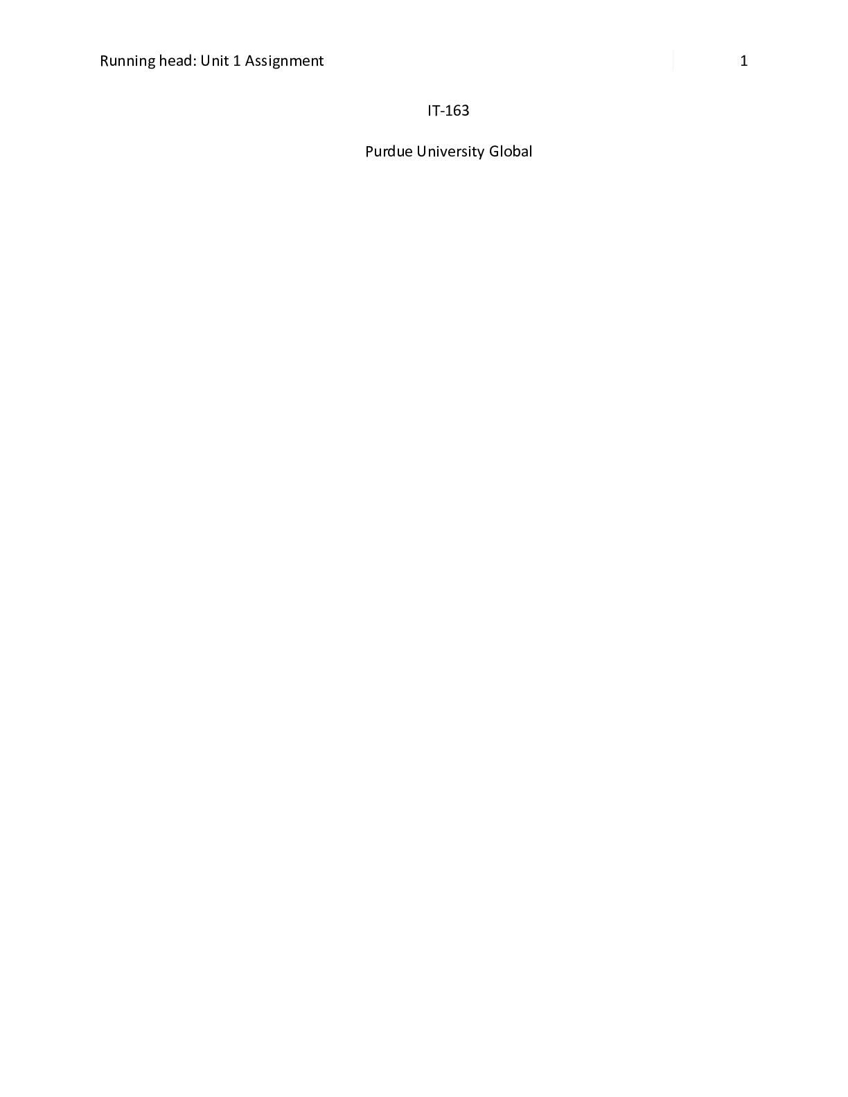 Preview image of IT163 Unit1.docx  IT-163  Purdue University Global    When setting up a database it is im document